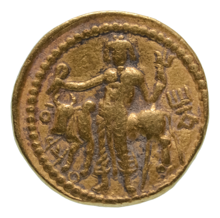 Kushanas, Vasudeva I, c. 190-230, AV dinar, 7.89 g. Oesho Bull