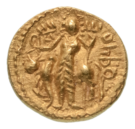Kushanas, Vasishka, c. 247-265, AV quarter dinar, 1.95 g. Oesho Bull