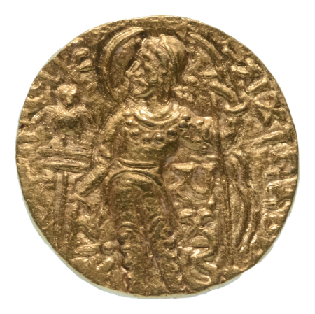 Gupta Empire, Samudragupta, c. 335-375, AV dinar, 7.49 g. Javelin
