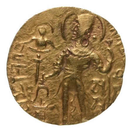 Gupta Empire, Samudragupta, c. 335-375, AV dinar, 7.79 g. Javelin