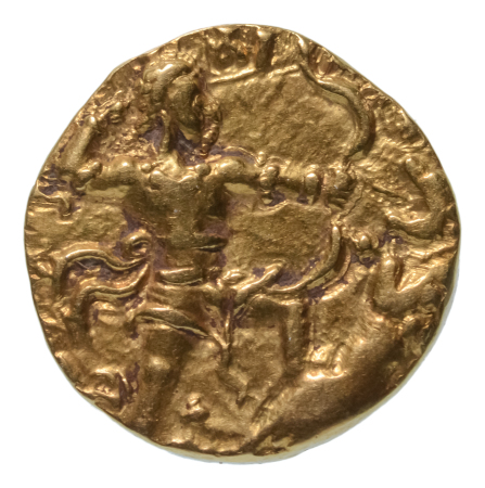 Gupta Empire, Chandragupta II, c. 380-413, AV dinar, 7.88 g. Lion slayer