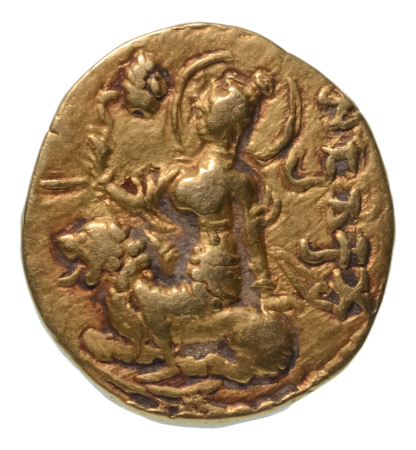 Gupta Empire, Chandragupta II, c. 380-413, AV dinar, 7.69 g. Lion slayer