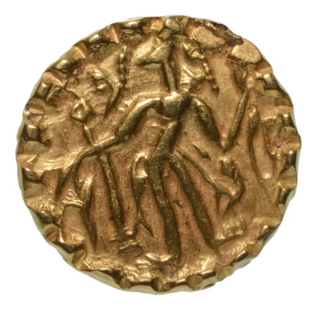Post Gupta, Bengal, Samatata region, Khadga dynasty, Sri dharanarata (possibly), c. 675-700, AV dinar, 5.53 g.