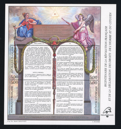 Stamp of France » Variétés et curiosités 1989, Droits de l'Homme, bloc Y&T n°11, neuf** MNH