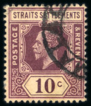 Stamp of Malaysia » Straits Settlements 1912-23 KGV 10c purple on yellow with watermark reversed variety, neatly used