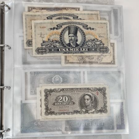 1849-1970s, Collection of banknotes and coins in two albums.