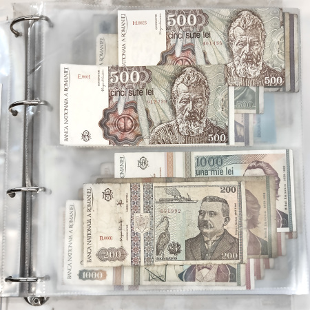 1849-1970s, Collection of banknotes and coins in two albums.