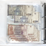 1849-1970s, Collection of banknotes and coins in two albums.