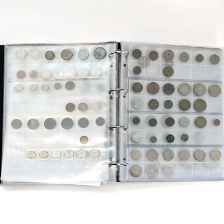1849-1970s, Collection of banknotes and coins in two albums.