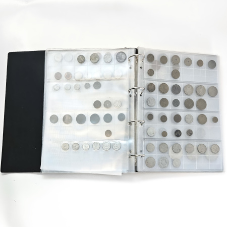1849-1970s, Collection of banknotes and coins in two albums.