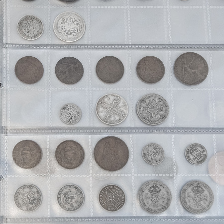 1849-1970s, Collection of banknotes and coins in two albums.