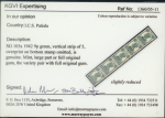 Stamp of Indian States » Patiala 1941-46 9p green, opt type 7 in vertical strip of 5 mint with large part original (lightly toned as typical) gum, the lower pair (which is NH) showing variety 'Vert pair,