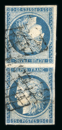 Stamp of France » Type Cérès de 1849-1850 1849, Cérès 25cts bleu Y&T n° 4c tête-bêche vertical