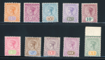 Stamp of Australia » Tasmania 1892-99 1/2d to £1 mint set of 10, with the £1 mint n.h. top marginal