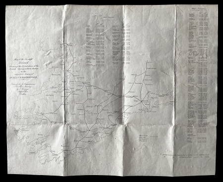 Stamp of Ireland » Historical Documents Maps of Southern Ireland: Map showing Mail Coach, Mail Car, Horse Post and Foot routes and timings, unusual & interesting