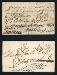 Stamp of Ireland » Pre-Stamp Postal History » Unified Post Period - 1827-1839 1838 Folded entire from Geneva, Switzerland, to Dublin and redirected to Westport, Co. Mayo, bearing clear 3-line italic Postage to/Dublin/not paid in red, plus 1839 folded letter sheet with similar strike in black, a fi