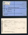 Stamp of Ireland » GB Used In Ireland 1909 Official Money Letter: Printed Registered Money Letter bearing LIMERICK N.P.B./NO.20.09 (Newspaper Branch) cds with registered label alongside, plus an enclosed receipt for salary, very fine and a rare usage.