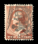 Stamp of United States » 1879-93 Bank Notes Issue -American Bank Note 1883 2c red-brown, two examples each with beautiful clear strikes of South Hanson (Mass.) Locomotive cancel