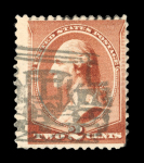 Stamp of United States » 1879-93 Bank Notes Issue -American Bank Note 1883 2c red-brown, two examples each with beautiful clear strikes of South Hanson (Mass.) Locomotive cancel