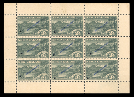 Stamp of New Zealand 1898 Pictorials colour trial proofs with Waterlow & Sons Specimen overprint in 7 different complete miniature sheetlets of nine