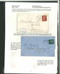 Stamp of Ireland » Pre-Stamp Postal History » Adhesive Period 1855-58 Three folded entries each tying 1d or 2d adhesives by three different BELFAST spoons, one showing rare date error 57 for 1857, a very fine trio all neatly mounted and written up on two exhibition pages (3)