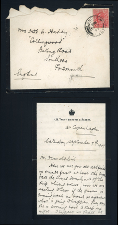 Stamp of Great Britain » King Edward VII 1907 Mourning envelope and content written on H.M.Yacht Victoria & Albert stationery, datelined "At Copenhagen, Saturday September 7th, 1907", cvr faults, unusual and scarce.