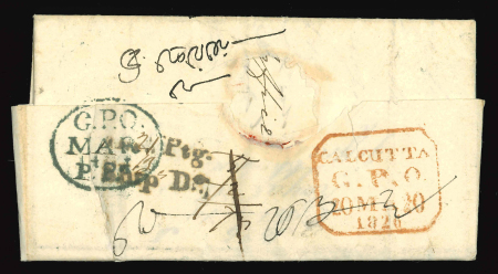 Stamp of India » Postal History Pre-stamp Mail 1826 incoming entire to calcutta, redirected to Hansi