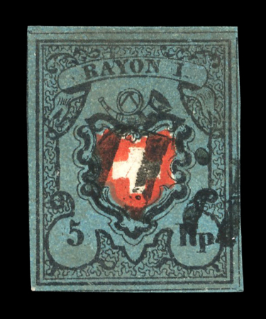 Stamp of Switzerland / Schweiz » Rayonmarken » Rayon I, dunkelblau ohne Kreuzeinfassung 1850, Rayon I dunkelblau ohne Kreuzeinfassung, Type 6