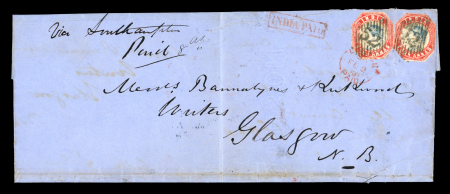 Stamp of India » Postal History 1857 entire Poona to Glasgow franked two 4a
