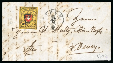 Stamp of Switzerland / Schweiz » Rayonmarken » Rayon II, gelb, ohne Kreuzeinfassung (STEIN B) 1851, Rayon II, Type 38 des Steins B-LO, auf Brief