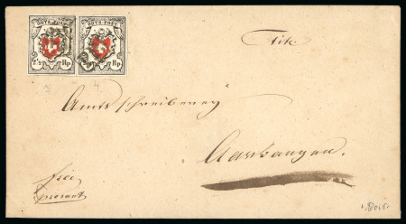 Stamp of Switzerland / Schweiz » Orts-Post und Poste Locale 1850, Orts-Post ohne Kreuzeinfassung, Typen 3 und 4, im Paar auf Brief