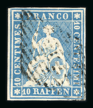 Stamp of Switzerland / Schweiz » Sitzende Helvetia Ungezähnt » Münchner Druck, 2. Auflage 1854, 10 Rp. blau, 2. Müchner Druckperiode