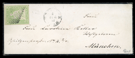 Stamp of Switzerland / Schweiz » Sitzende Helvetia Ungezähnt » 1856-57 Berner Druck (II) 1856, 40 Rp. grün, 2. Berner Druckperiode, auf frischem Trauerbrief