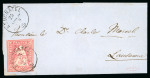 Stamp of Switzerland / Schweiz » Sitzende Helvetia Ungezähnt » 1857-62 Berner Druck, Dickes Papier 1858, 15 Rp. rot, 4. Berner Druckperiode, auf Brief