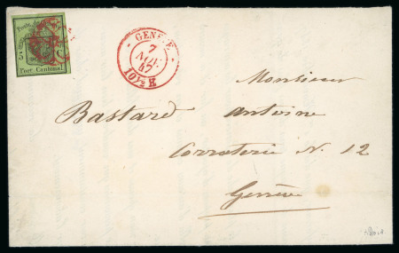 Stamp of Switzerland / Schweiz » Kantonalmarken » Genf 1847, grosser Adler gelbgrün, auf Drucksache