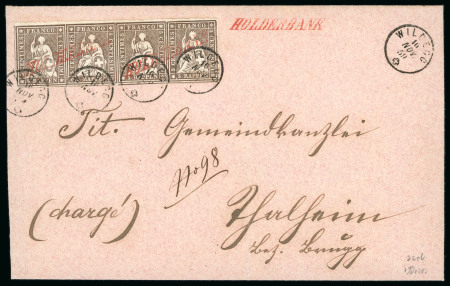 Stamp of Switzerland / Schweiz » Sitzende Helvetia Ungezähnt » 1856-57 Berner Druck (III) 1859, 5 Rp. braun im Viererstreifen, 3. Berner Druckperiode, auf Brief