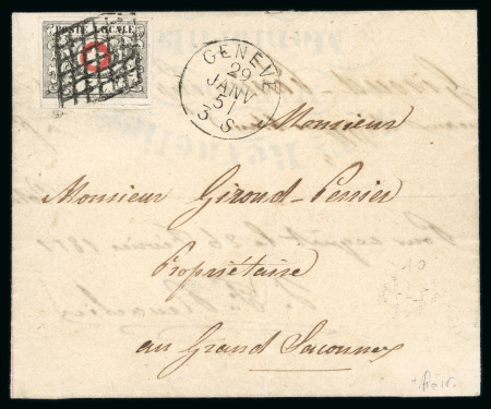 Stamp of Switzerland / Schweiz » "Waadt", "Neuenburg", "Winterthur" 1851, Waadt 5, in frischer Farbe, allseits breitrandig, auf Faltbrief