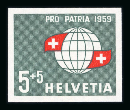 Stamp of Switzerland / Schweiz » Pro Patria 1959, Weltkugel mit Abart ungezähnt, farbfrisch