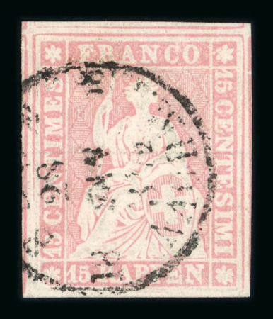 Stamp of Switzerland / Schweiz » Sitzende Helvetia Ungezähnt » 1856-57 Berner Druck (III) 1858, 15 Rp. rot, 3. Berner Druckperiode