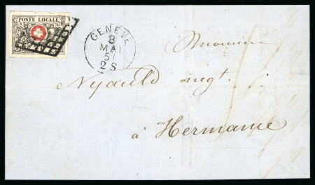 Stamp of Switzerland / Schweiz » "Waadt", "Neuenburg", "Winterthur" 1851, Waadt 5, auf Brief von Genf nach Hermance
