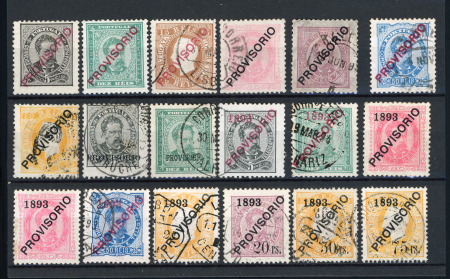 Stamp of Portugal Portugal 1892-93 Provisorio overprints, lot mint and used cpl. except 1893 25R, Mi 800+