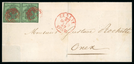 Stamp of Switzerland / Schweiz » Kantonalmarken » Genf 1849, grosser Adler dunkelgrün im waagerechten Paar