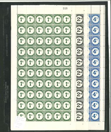 Stamp of British Guiana Postage Dues: 1940-55 1c, 2c and 4c in complete mint n.h. panes of 60 each with St. Edward's Crown error at lower right
