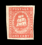 Stamp of British Guiana 1853 1c vermilion (original printing) unused with fine to very large margins