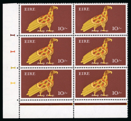 Stamp of Ireland » Definitives 1968-1998 Comprehensive collection of hundreds of definitive plate blocks all in mint nh blocks of four and or six, including Gerls to 10s or £1, Architecture to £5, Heritage to £5 and Birds to £5, plus some postage dues