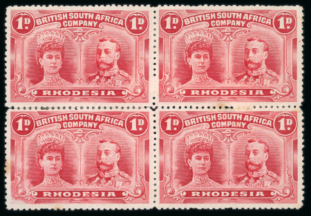 Stamp of Rhodesia 1910-13 1d rose-red perforation 14 pl. B, late printing block of four