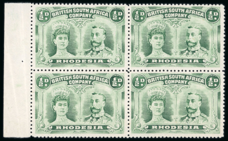 Stamp of Rhodesia 1910-13 1/2d emerald-green perforation 14 pl. III in marginal block of four
