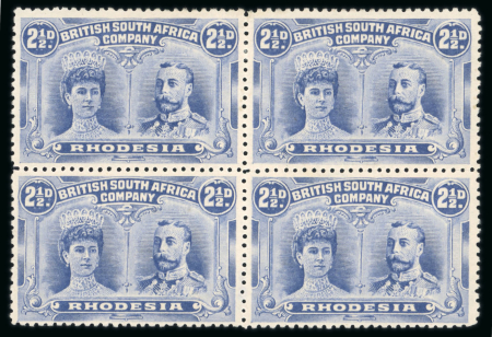 Stamp of Rhodesia 1910-13 2 1/2d dull ultramarine perforation 13 1/2 in block of four mint