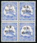 Stamp of Tanganyika » Mafia Island British Occupation 1915 overprinted 15h (type M1 in black) in block of four mint n.h.