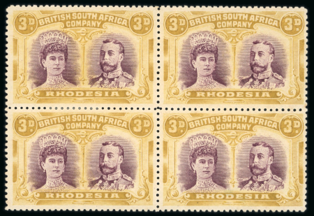Stamp of Rhodesia 1910-13 3d purple and yellow-ochre (the deep rose-lilac shade) perforation 14 in mint block of 4